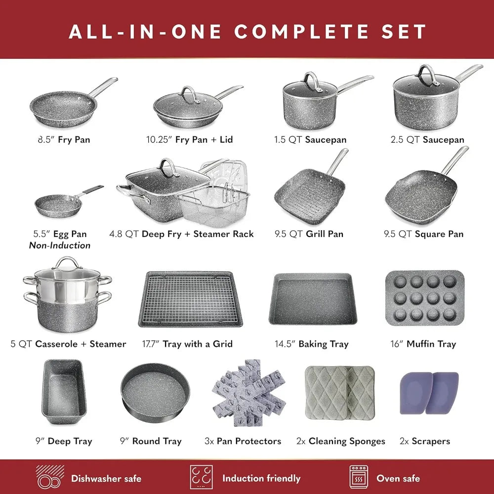 Pots And Pans Set Non Stick - Induction Compatible Kitchen Cookware Sets