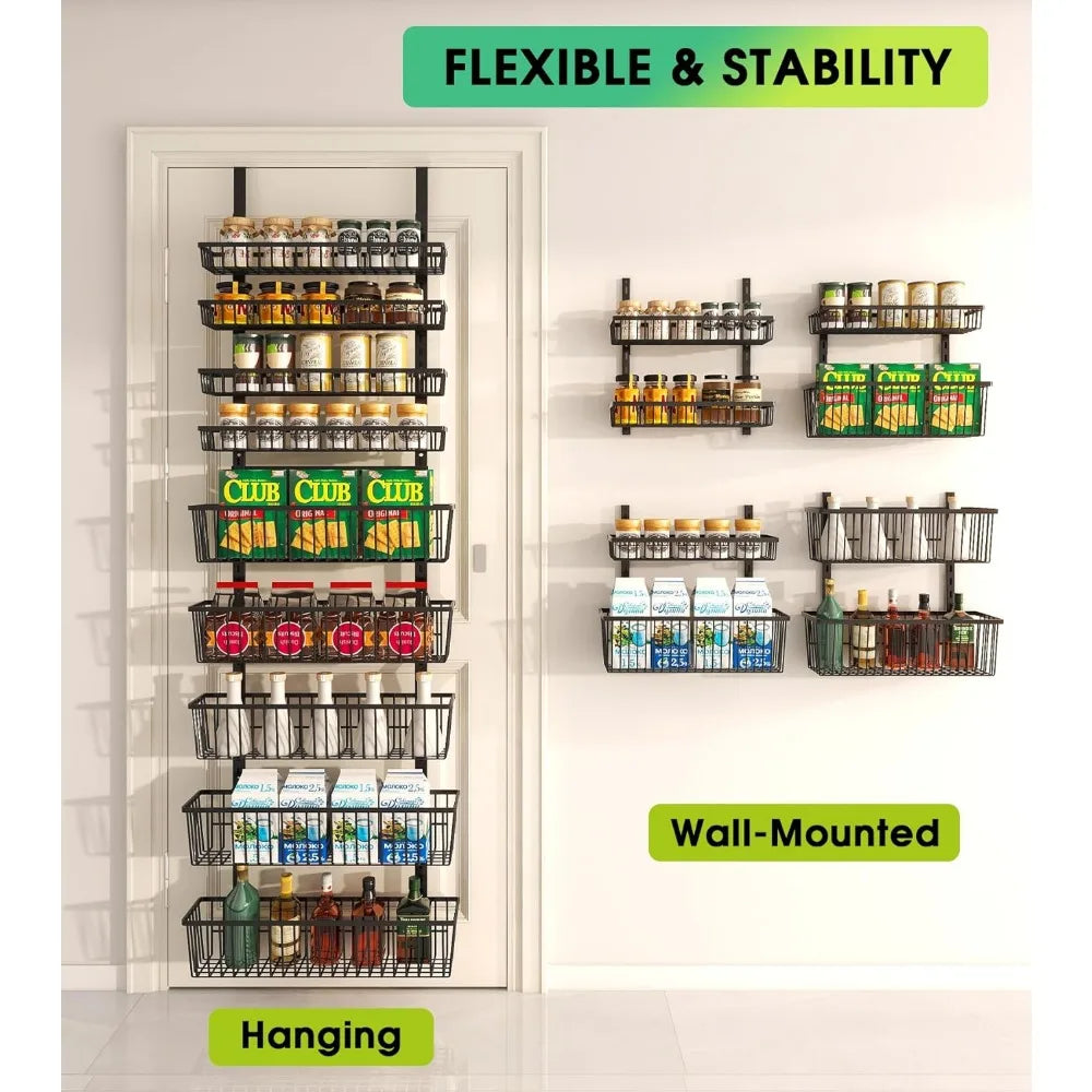 Over The Door Pantry Organizer, Wall Mount Spice Rack,  Hanging Storage and Organization