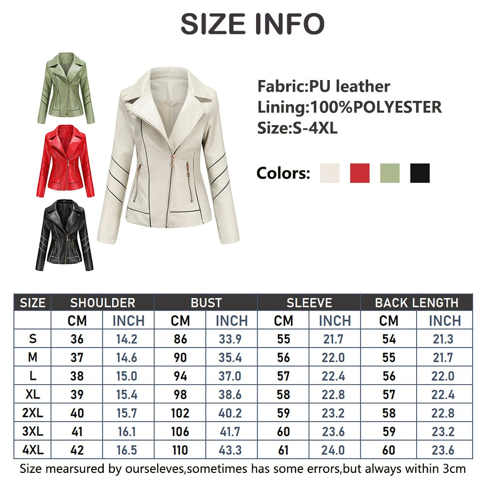 Red PU Faux Leather Jacket Women fashion Casual Biker Jackets Outwear Female Tops spring