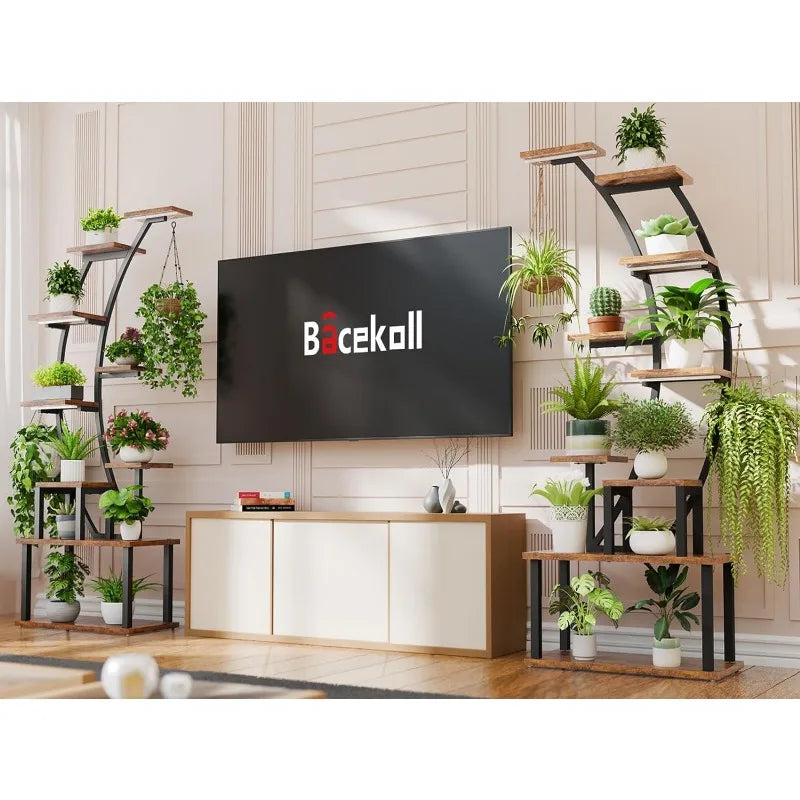 Plant Stand Indoor with Grow Lights, 9 Tiered Metal Plant Shelf, 63" Tall Plant Stand for Indoor Multiple