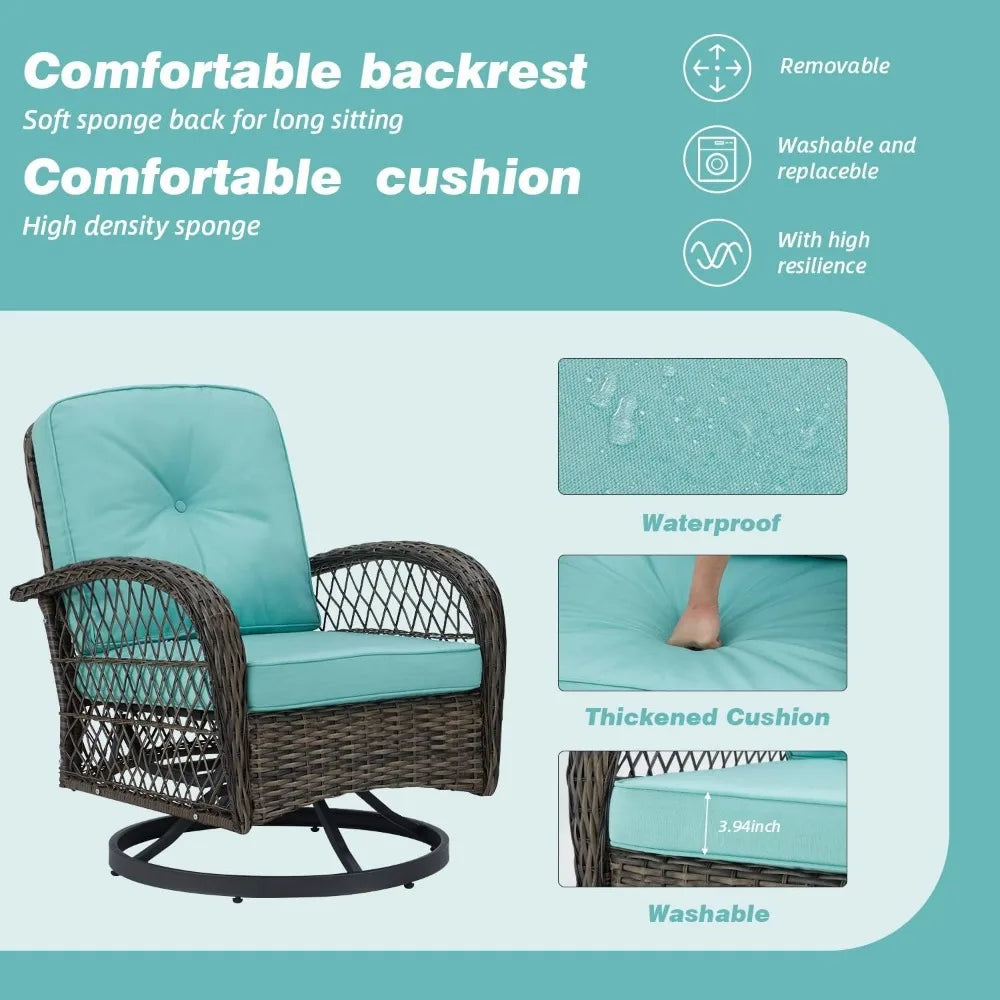 Degree Rocking Patio Conversation Set with Thickened Cushions and Glass Coffee Table, Garden Furniture Sets