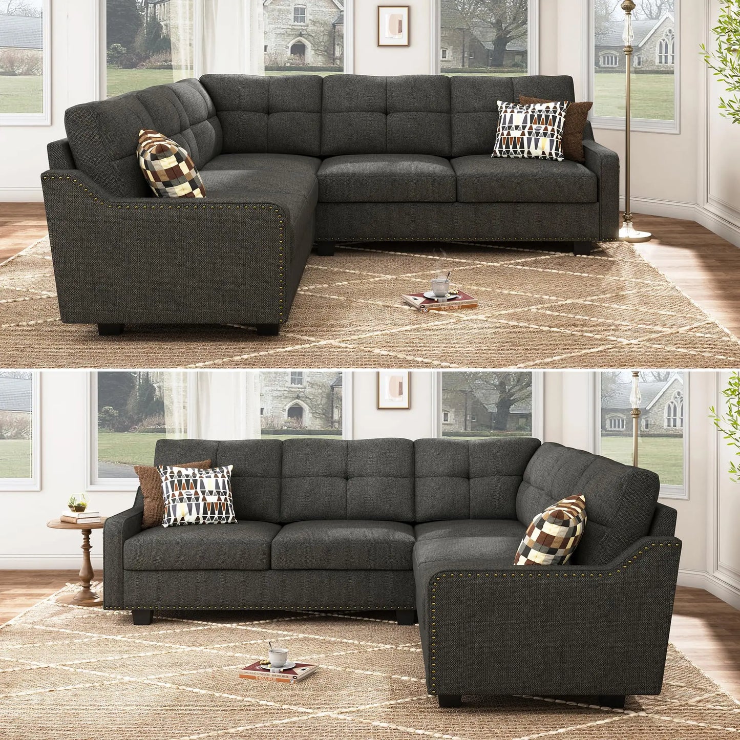 Convertible Sectional Sofa L Shaped Couch for Small Apartment Reversible Sectional Couches for Living Room Dark Grey