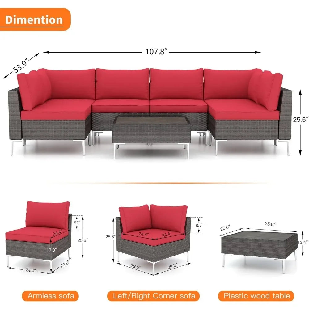 Outdoor Courtyard Furniture Set, 7-piece Outdoor Combination Sofa PE Rattan Willow Courtyard Reception Set