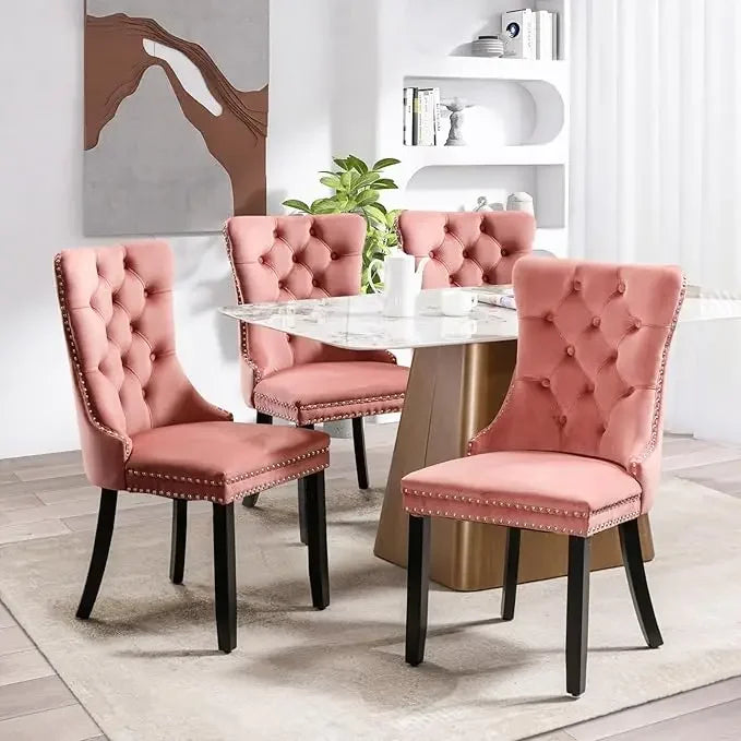 Velvet Dining Chairs, Tall Back Side Chair, Modern Upholstered High-end Tufted Side Chair with Button Back Ring