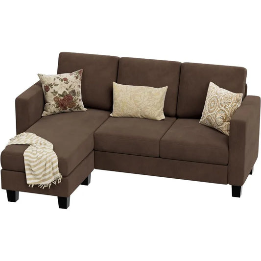 Convertible Sectional Sofa Couch, 3 Seat L-Shaped Sofa with Linen Fabric