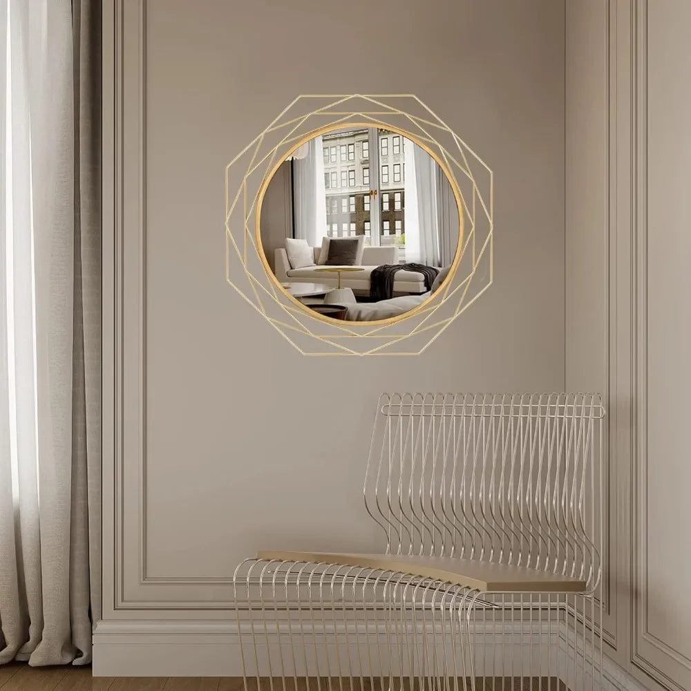 Gold Bathroom Circle Mirror Personality Geometric Decorative Mirror for Living Room, Bedroom