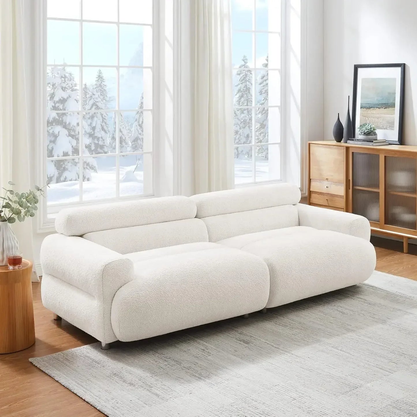 Cloud Loveseat Sofa Couch, Comfy Upholstered Deep Seat Boucle Sofa, Mid Century Modern Couch for Living Room