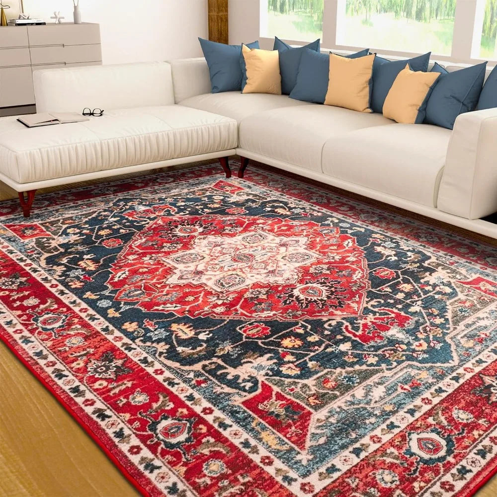 Vintage Washable Area Rug - 4x6 Soft Low-Pile Floor Carpet for Living Bedroom Rug,