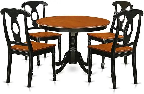 Kitchen Table & Chairs Set Includes Round Dining Room Table with Pedestal and Faux Leather