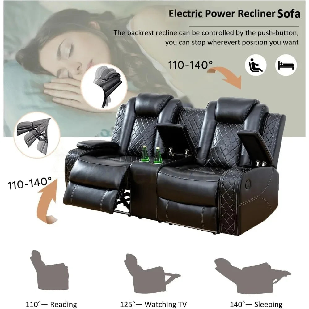 Multifunction Power Air Leather Recliner Sofa Set with LED Lights, Living Room Furniture, Reclining Sofa, loveseat,