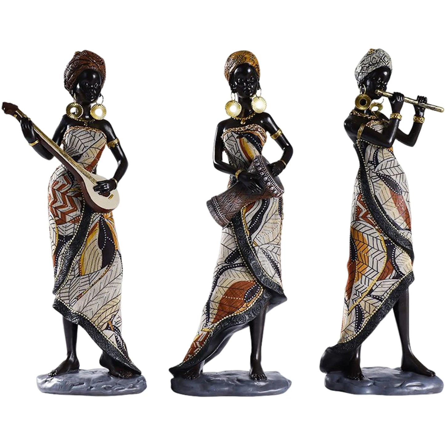 Resin African Tribal Female Figurines Art Black People Musical Instrument Statue Handicrafts Creative Home Decor For Interior