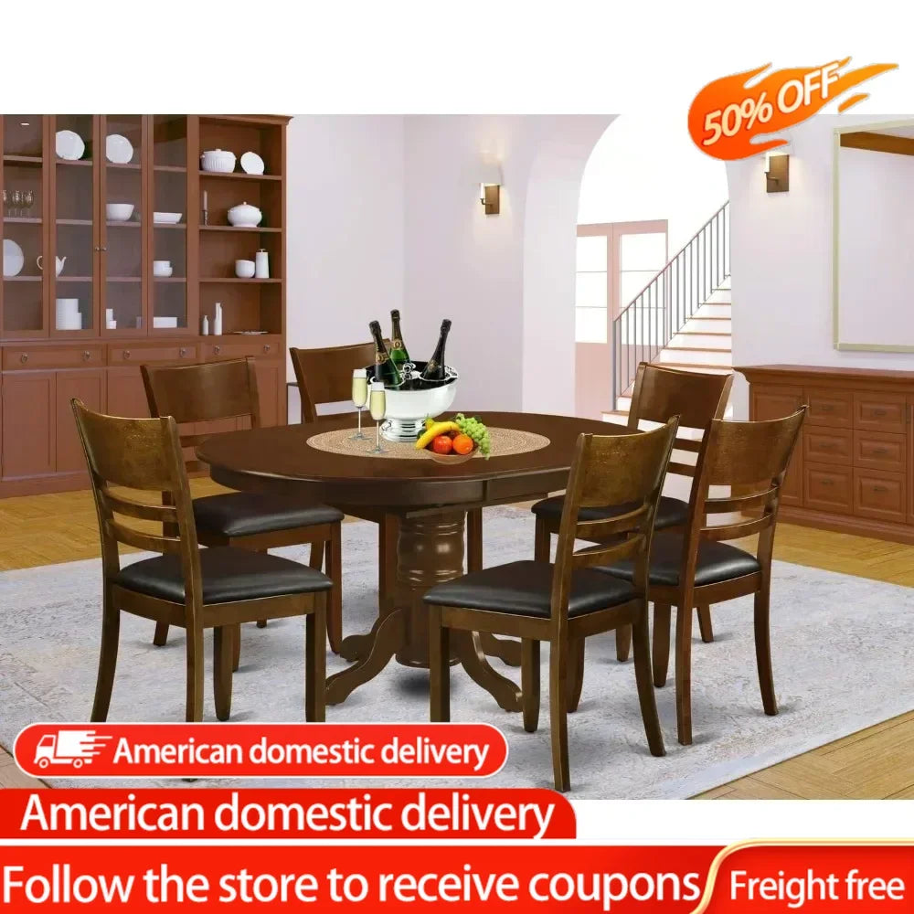 7 Piece Kitchen Table & Chairs Set Consist of an Oval Dining Table with Butterfly