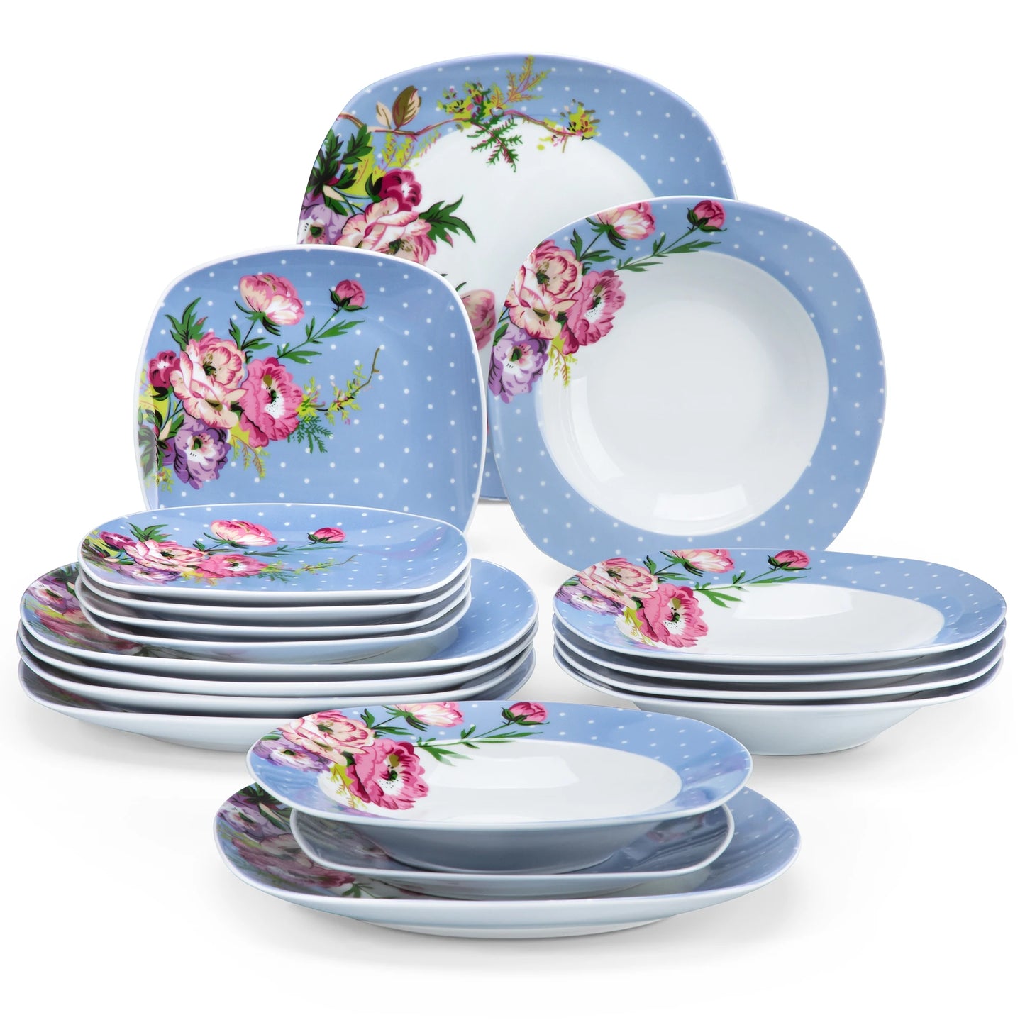 VEWEET Hannah Series 18/36 Piece Porcelain Ceramic Kitchen Tableware Dishes Plate Set