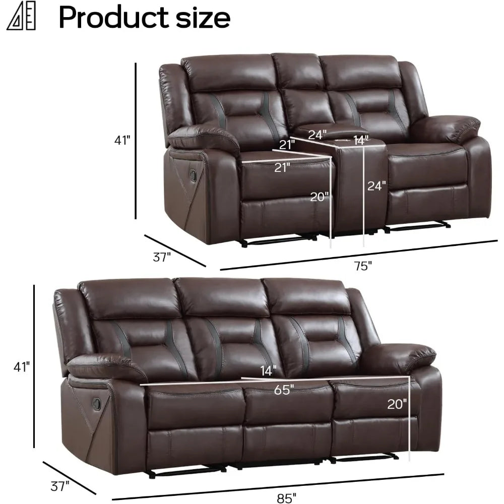 Recliner Sofa Set, Leather Reclining Living Room Furniture Set, Included Single Recliner Chair