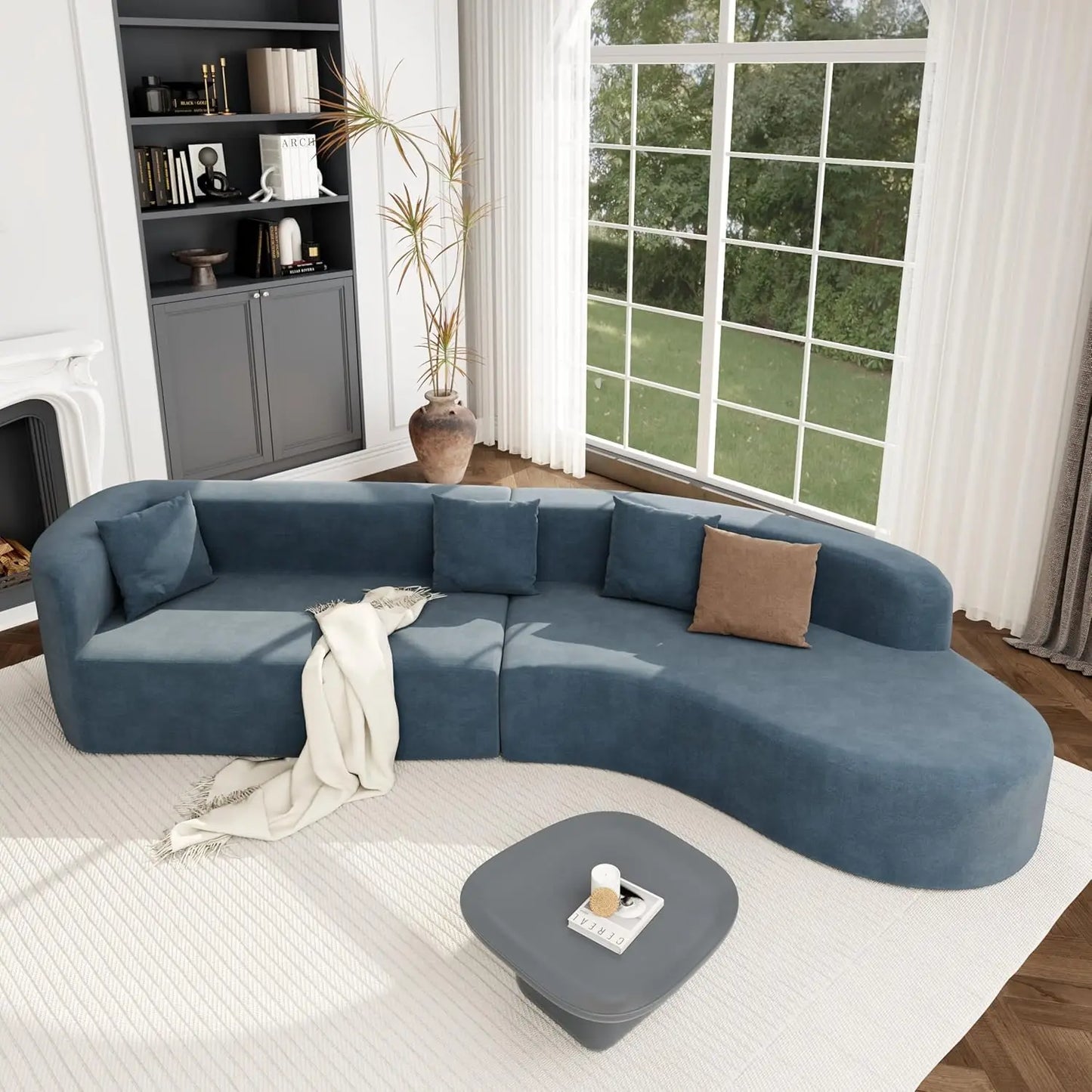 Sofa, Modern Half Moon Sectional Sofa, Comfy Fabric Upholstered Minimalist with 3 Pillows Suitable for living room