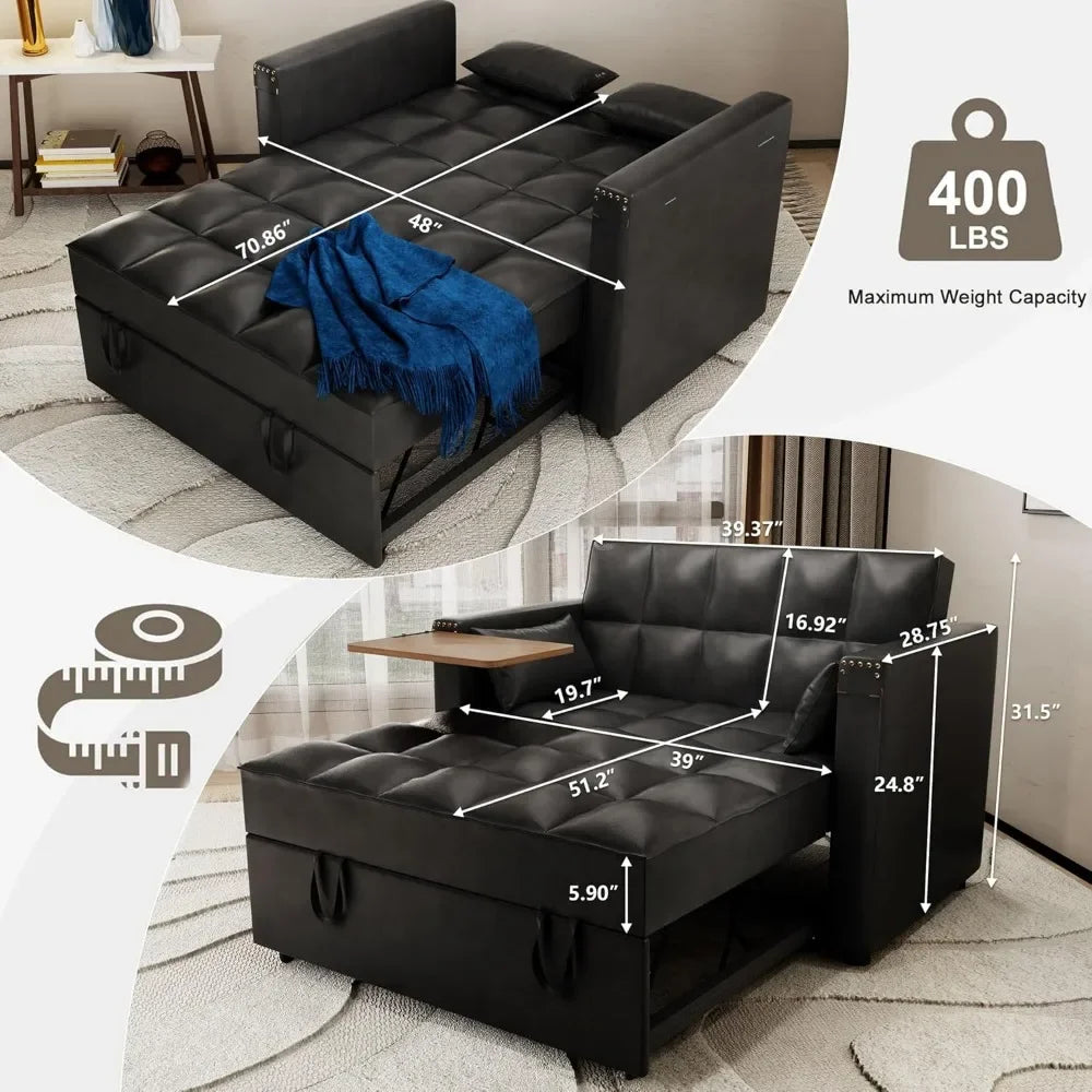 Convertible Sofa Bed, 3-in-1 Multi-Functional Faux Leather Sleeper Couch