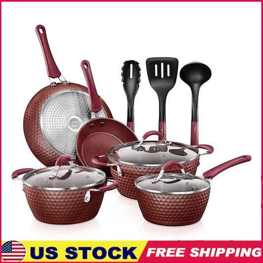 Cookware Set Pots and Pans Kitchen Cookware Set with Glass Lids Silicone Handles