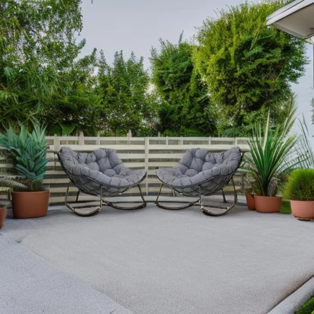 Royal Rocking Chairs, Coated Outdoor Rocking Recliner Chair Set of  with Cushion for Front Porch Garden Patio Backyard