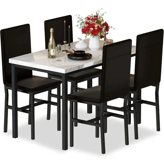 Hooseng Dining Table Set for 4, White Kitchen Table and Chairs