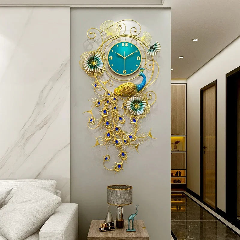 Nordic Art Wall Clock Family Living Room Chinese Style Clock Simple Decoration Silent Creative Peacock Clock European Style