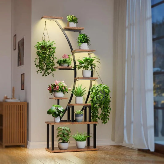 Plant Stand Indoor with Grow Lights, 9 Tiered Metal Plant Shelf, 63" Tall Plant Stand for Indoor Multiple