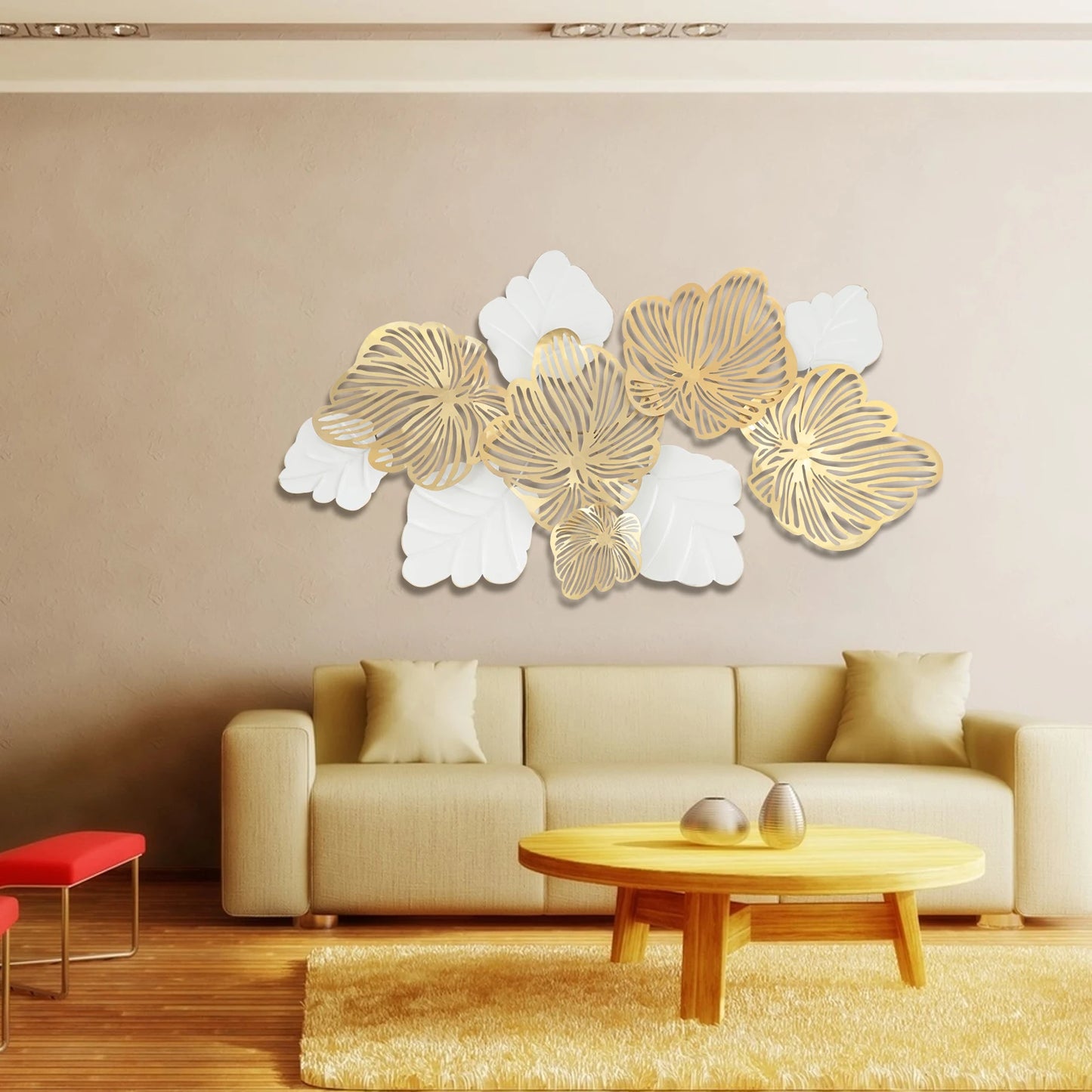 Scandinavian Style 3D Metal Wall Decor Art Leaves Gold Flower Blooming