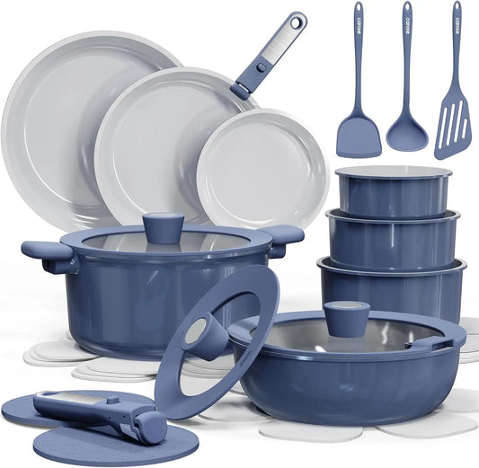 25pcs Ceramic Cookware Set Nonstick, Pots and Pans Set Non stick,