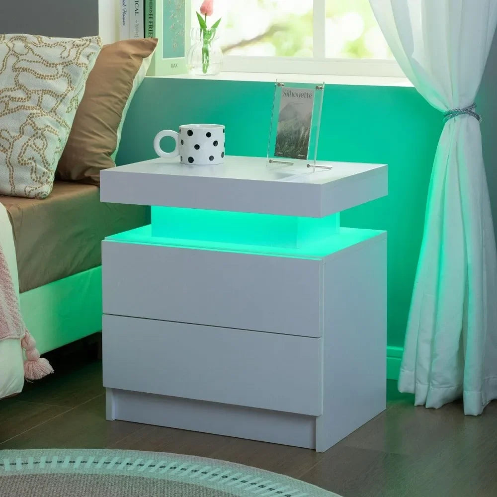 Nightstand Set of 2, LED Nightstands with 2 Drawers for Bedroom Furniture, Side Bed Table with LED Light