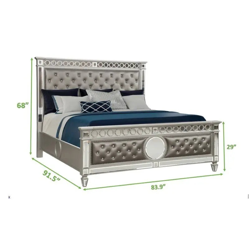 Mirrored 4 PCS  Queen/King Bed includ（ Queen/King Bed + 1 Nightstand + Dresser + Mirror）