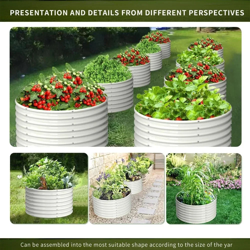 Round Galvanized Metal Raised Garden Bed Outdoor for Vegetable Decorative Flower Pots and Planters