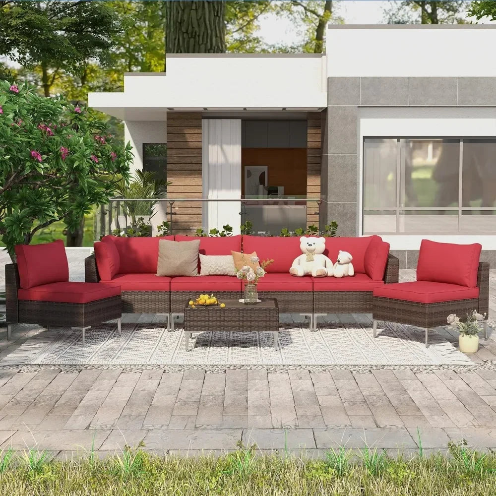 Outdoor Courtyard Furniture Set, 7-piece Outdoor Combination Sofa PE Rattan Willow Courtyard Reception Set