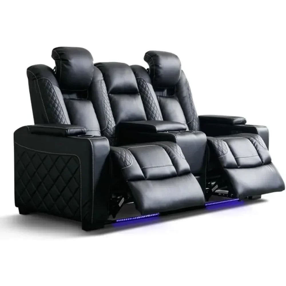 Home Reclining Sofas, Center Storage Console, Arm Storage, Cup Holders, Faux Leather Power Electric Recliner Loveseat Chair