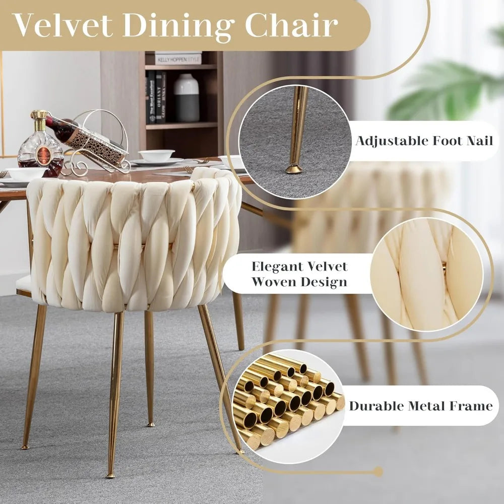 Dining Table Set for 4 with Grey Woven Dining Chair, 5 Pieces Minimalist Modern Round Glass Dinner Room Table Set