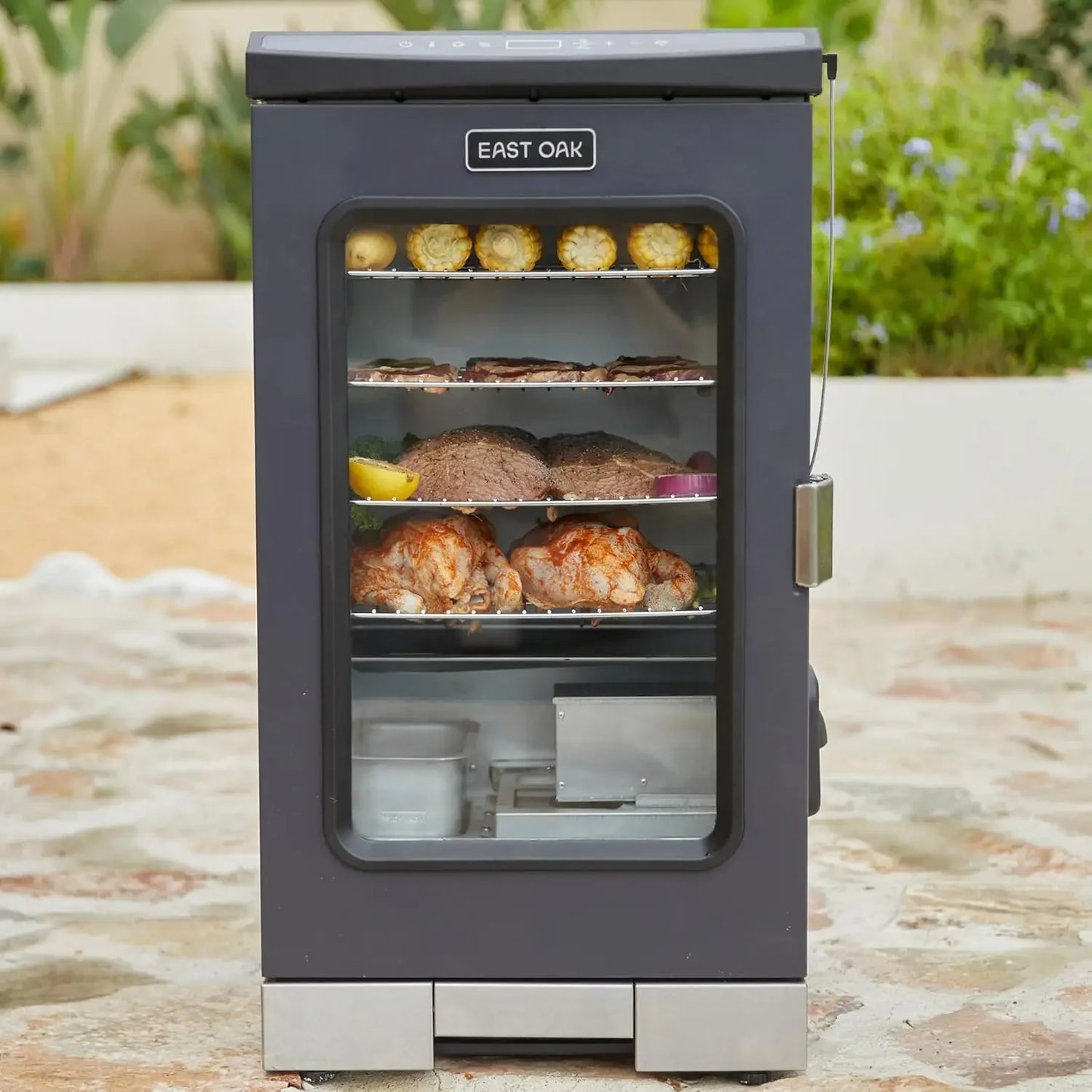 , Outdoor Smoker with Glass Door and Meat Thermometer, 725 Sq Inches of Cooking with Remote, 4 Detachable