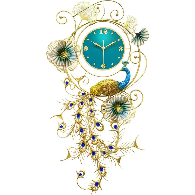 Nordic Art Wall Clock Family Living Room Chinese Style Clock Simple Decoration Silent Creative Peacock Clock European Style