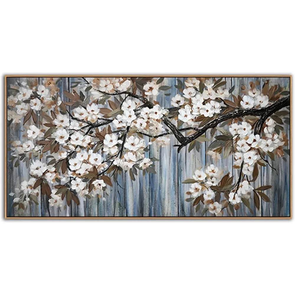 Modern Home Decoration Products Modern Canvas Wall Art for Living Room Pictures Large Canvas Framed Wall Art White Flowers Metal