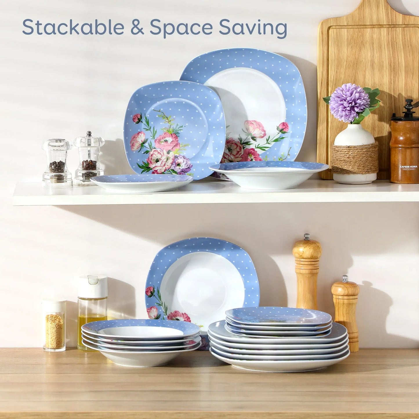 VEWEET Hannah Series 18/36 Piece Porcelain Ceramic Kitchen Tableware Dishes Plate Set