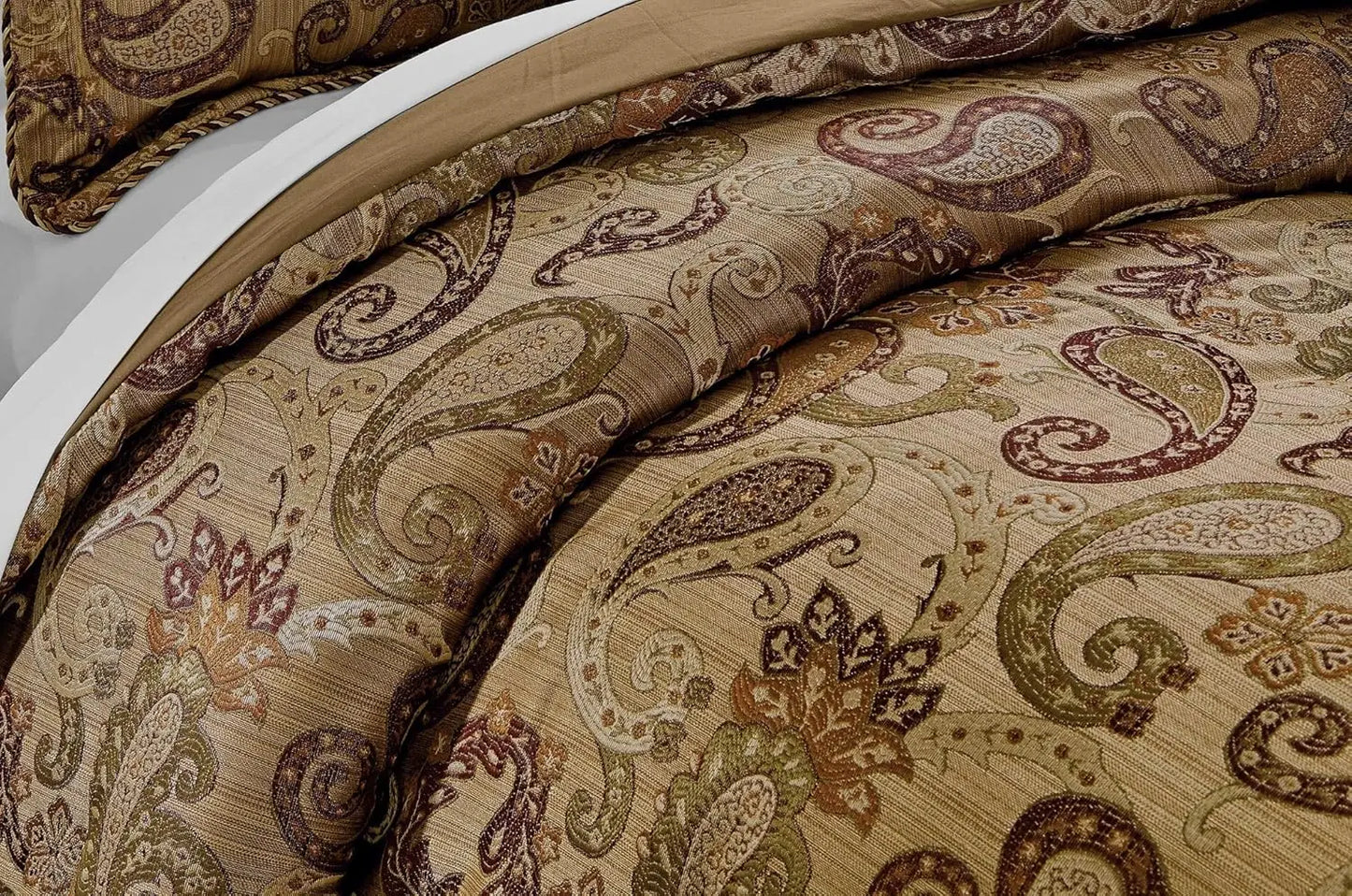 Paisley Jacquard Embroidered Comforter Bedding Set, King Size