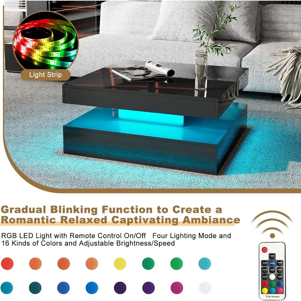 Black LED Coffee Table for Living Room Restaurant Tables Cocktail Tea Table for Home Office