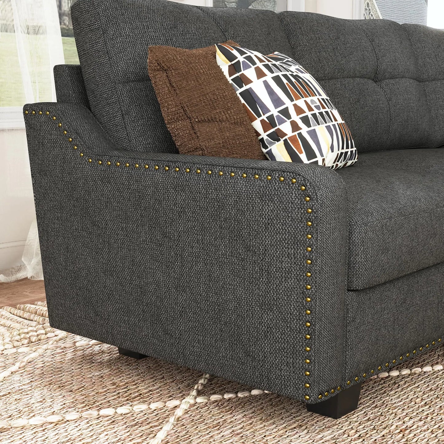 Convertible Sectional Sofa L Shaped Couch for Small Apartment Reversible Sectional Couches for Living Room Dark Grey
