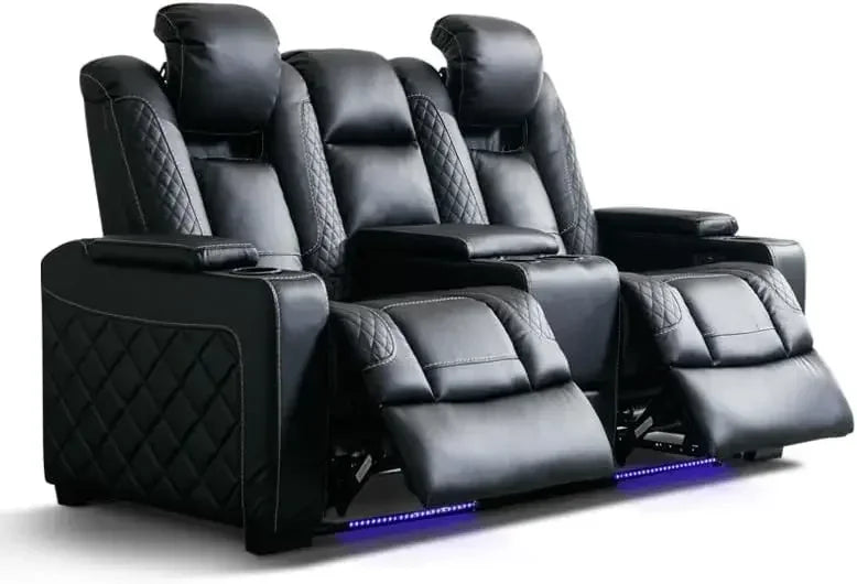 Home Reclining Sofas, Center Storage Console, Arm Storage, Cup Holders, Faux Leather Power Electric Recliner Loveseat Chair