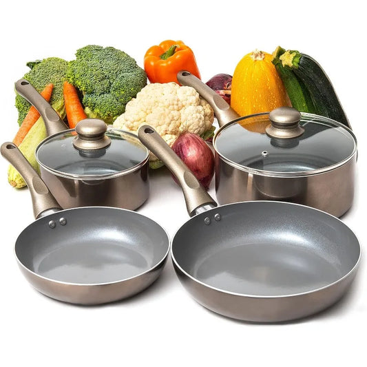 Dark Grey Nonstick Cookware Set, Pots And Pans Set Non stick With Glass Lid, Induction Cookware