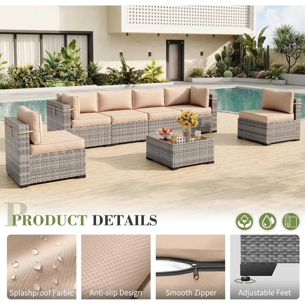 Patio Furniture Set,Outdoor Patio Furniture Wicker  Couch Set,7Pieces Outdoor Sectional Sofa with Patio Furniture Cover