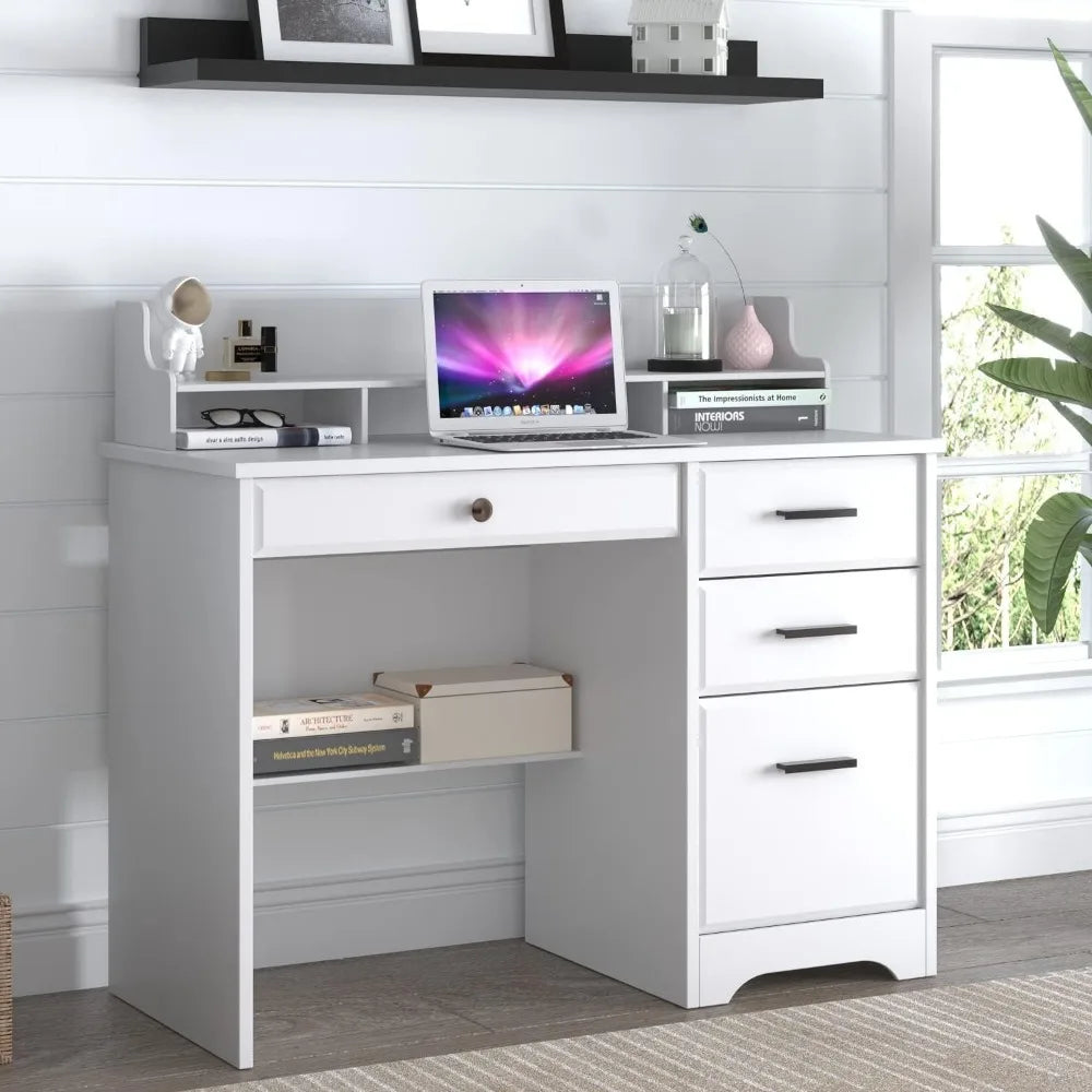 Computer Desk with Storage Drawers and Hutch, 44 Inch Home Office Desks