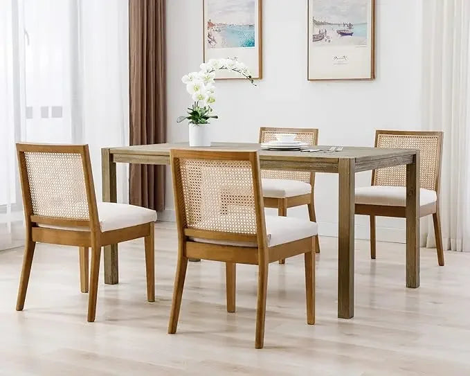 LIVINOVA Farmhouse Rattan Dining Chairs Set of 6,Mid Century Modern Kitchen & Dining Room