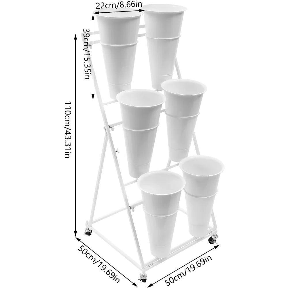 Moving Flower Display Bucket Stand, Heavy Duty Plant Stand on Wheels Metal Flower Holde