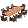 Dining Set Outdoor Acacia Wood Table and Chairs with Soft Cushions Wicker Patio Furniture for Deck Backyard Garden