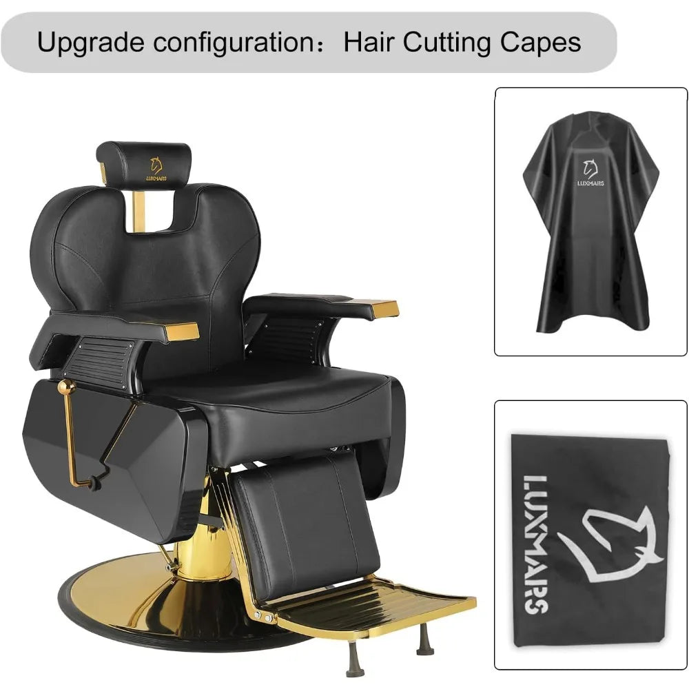 Chair Salon Hydraulic 360° Swivel Gold PVC Leather Barber, 440lbs Weight Capacity salon stool