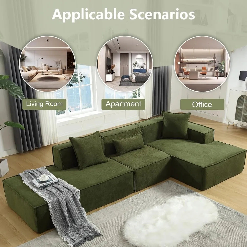 Sofa Couch-Shape Upholstered Cloud Modern Minimalist Couches, Deep Seat Corner Couch, Right Facing Chaise