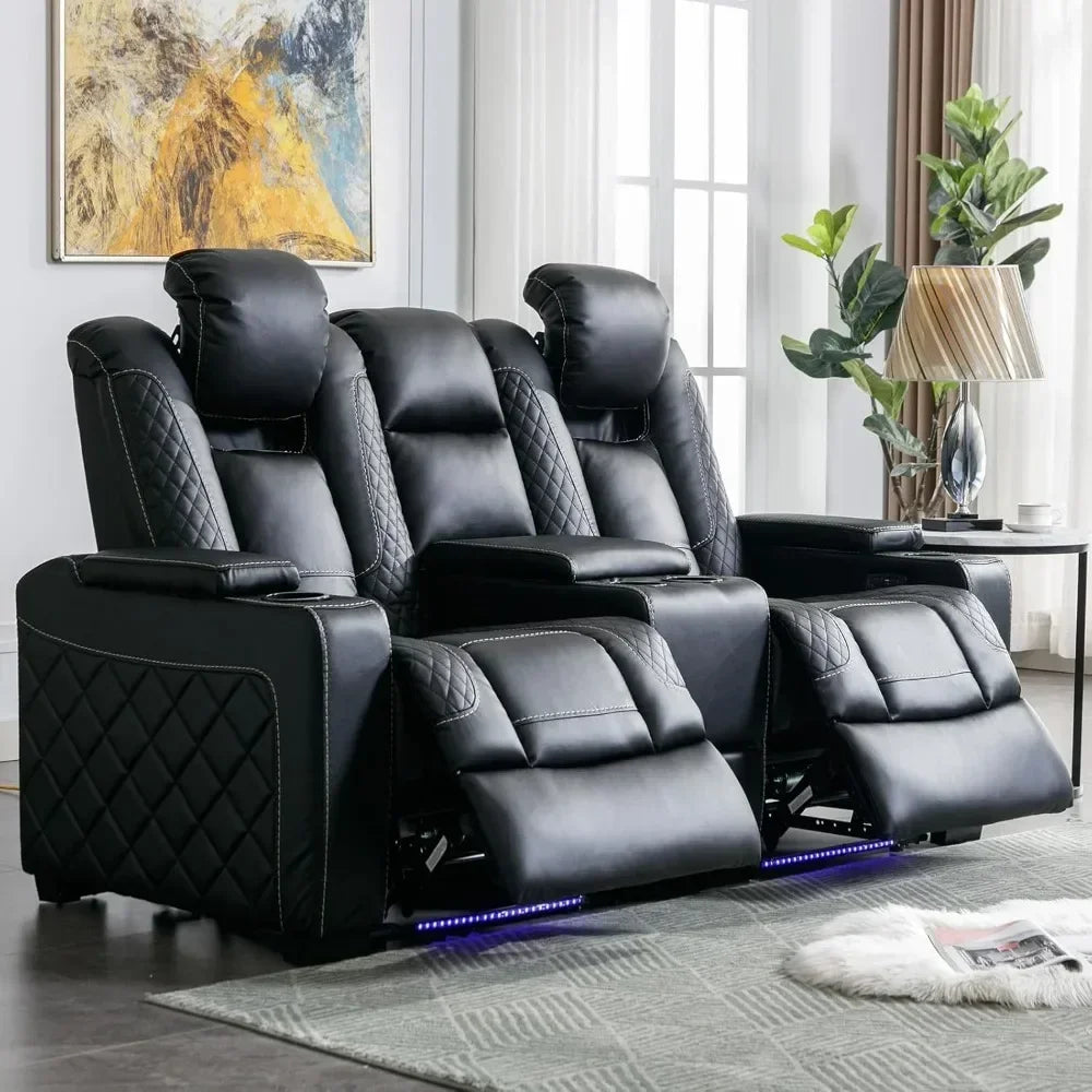 Home Reclining Sofas, Center Storage Console, Arm Storage, Cup Holders, Faux Leather Power Electric Recliner Loveseat Chair